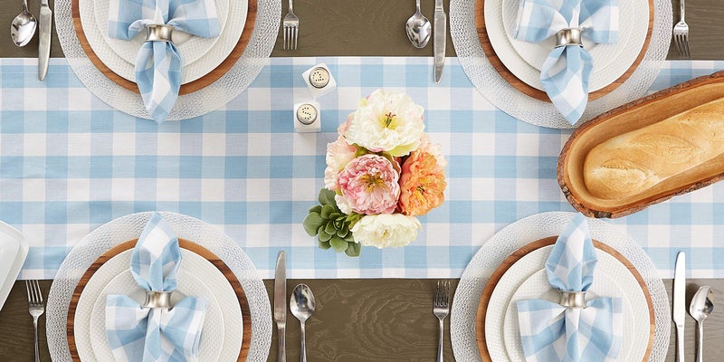 DII Buffalo Check Collection, Classic Farmhouse Table Runner, 14x72, Light Blue & White - Image 2